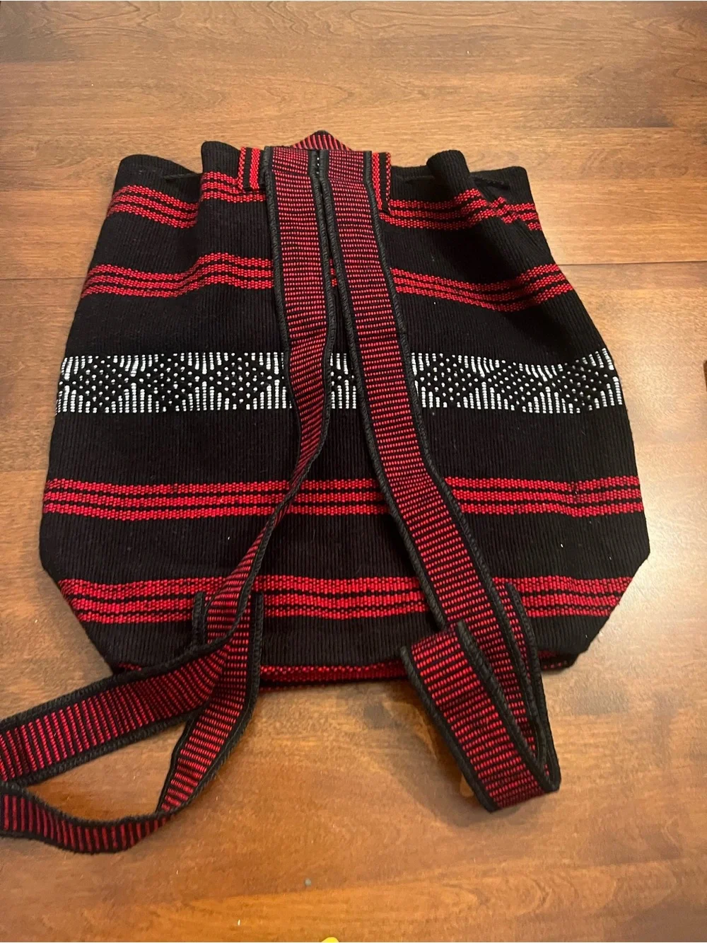Handwoven Black & Red Patterned Canvas Backpack